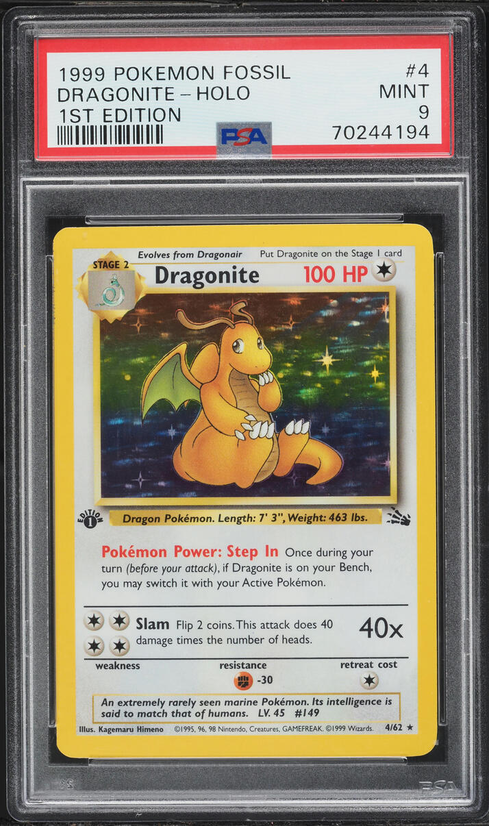 1999 Pokemon Fossil 1st Edition Holo Dragonite #4 PSA 9 MINT