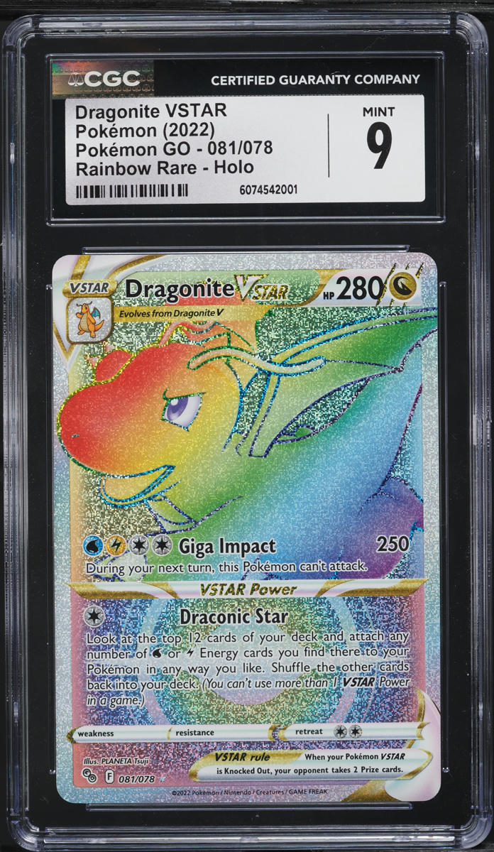 2022 Pokemon SWSH Pokemon GO Rainbow Rare Dragonite VSTAR #81 CGC 9 MINT
