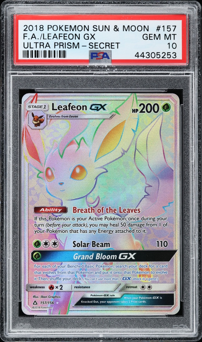 2018 Pokemon Sun & Moon Ultra Prism Rainbow Rare Leafeon GX #157 PSA 10 GEM MINT