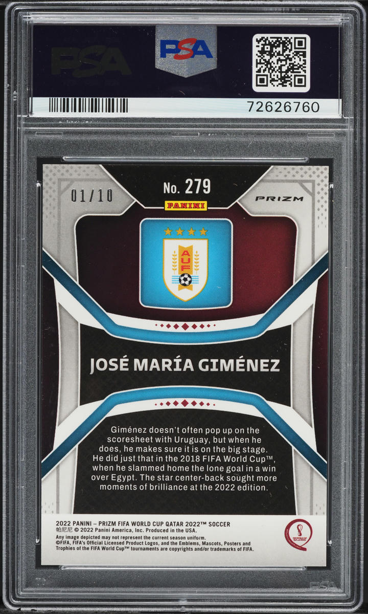 2022 Panini Prizm World Cup Qatar Gold Jose Maria Gimenez 1/10 #279 PSA 9 MINT
