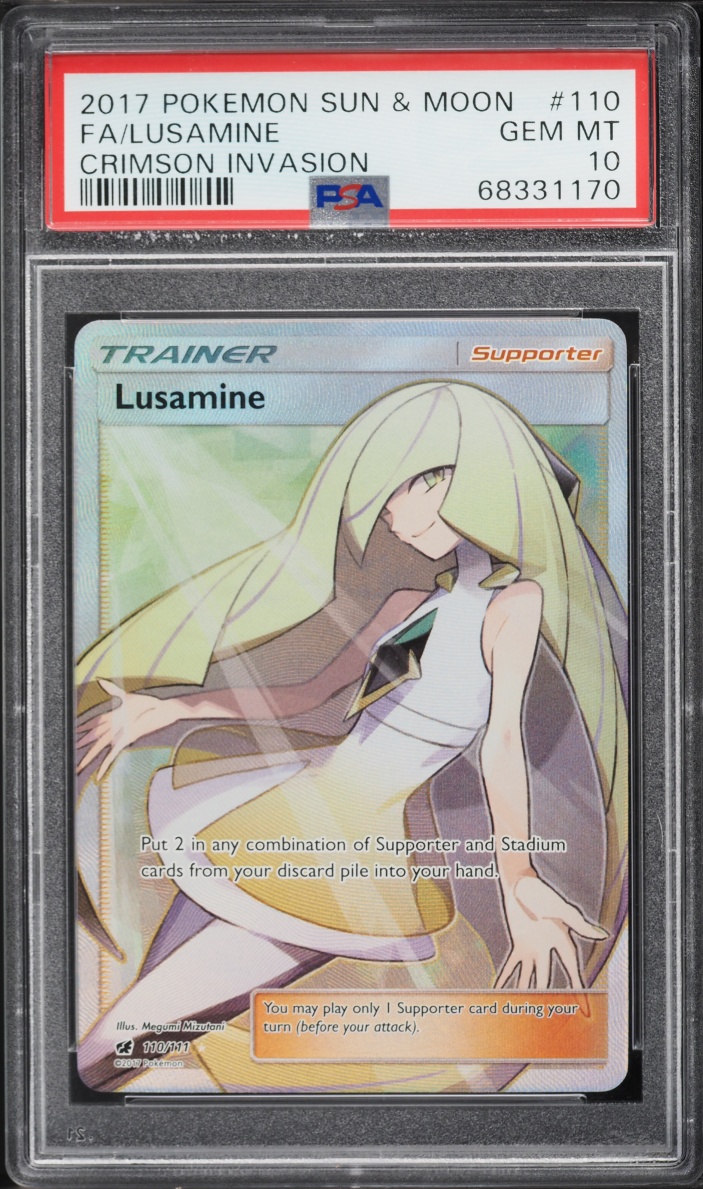 2017 Pokemon Sun & Moon Crimson Invasion Full Art Lusamine #110 PSA 10 GEM MINT