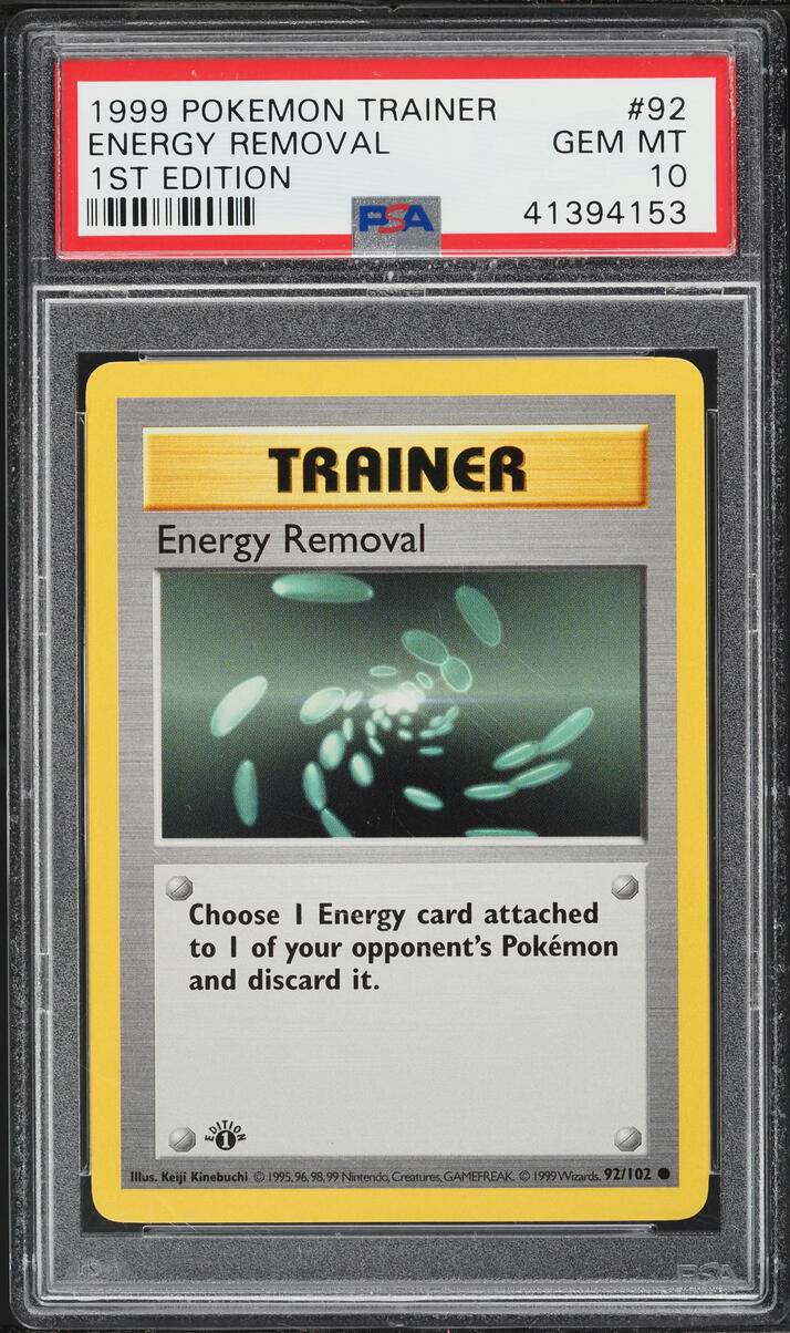 1999 Pokemon Base Set Shadowless 1st Edition Energy Removal #92 PSA 10 GEM MINT