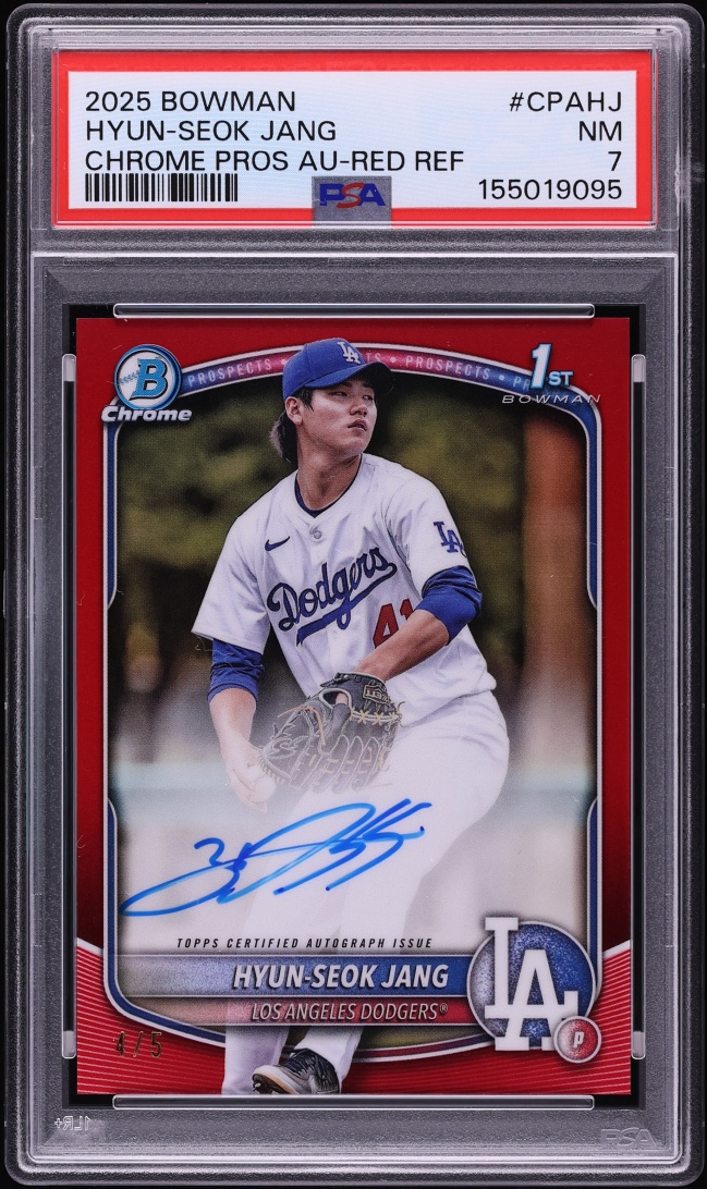 2025 Bowman Chrome Red Refractor Hyun-Seok Jang PROSPECT AUTO /5 #CPAHJ PSA 7 NRMT - Photo 1