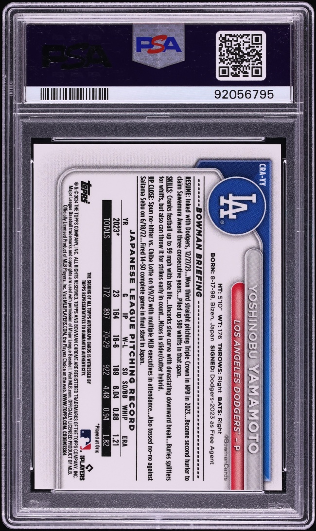 2024 Bowman Chrome Gold Refractor Yoshinobu Yamamoto ROOKIE AUTO /50 PSA 9 MINT - Photo 2