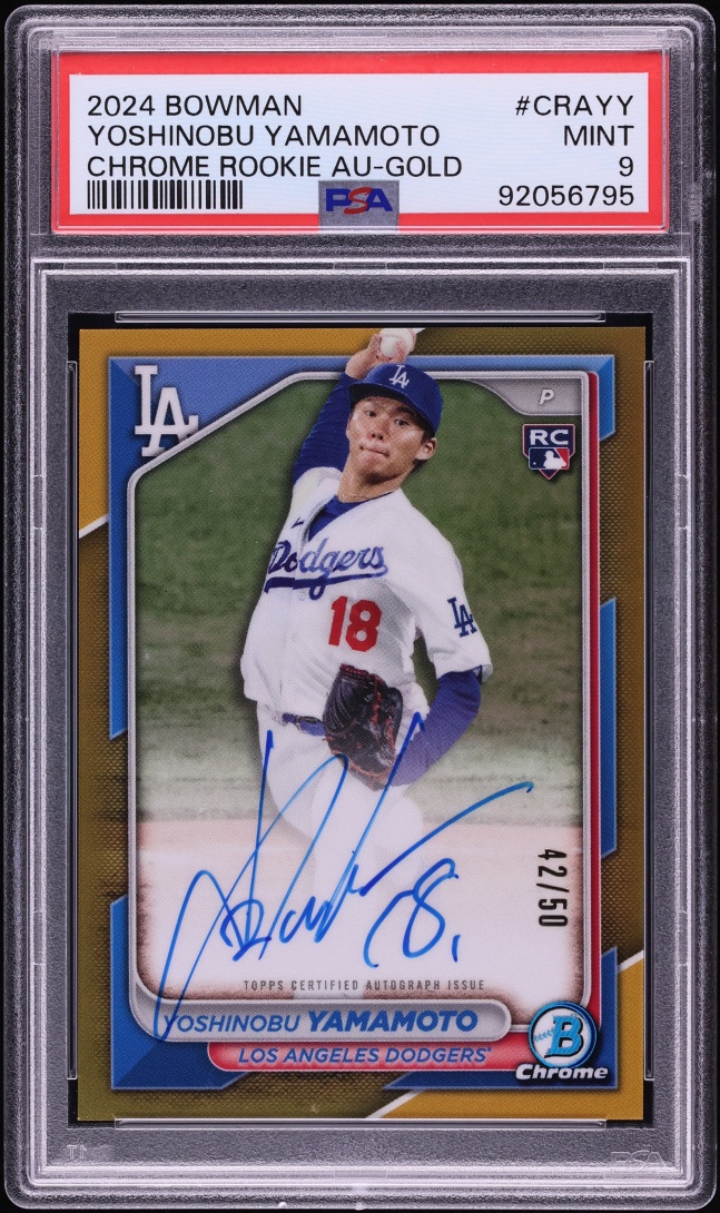 2024 Bowman Chrome Gold Refractor Yoshinobu Yamamoto ROOKIE AUTO /50 PSA 9 MINT - Photo 1