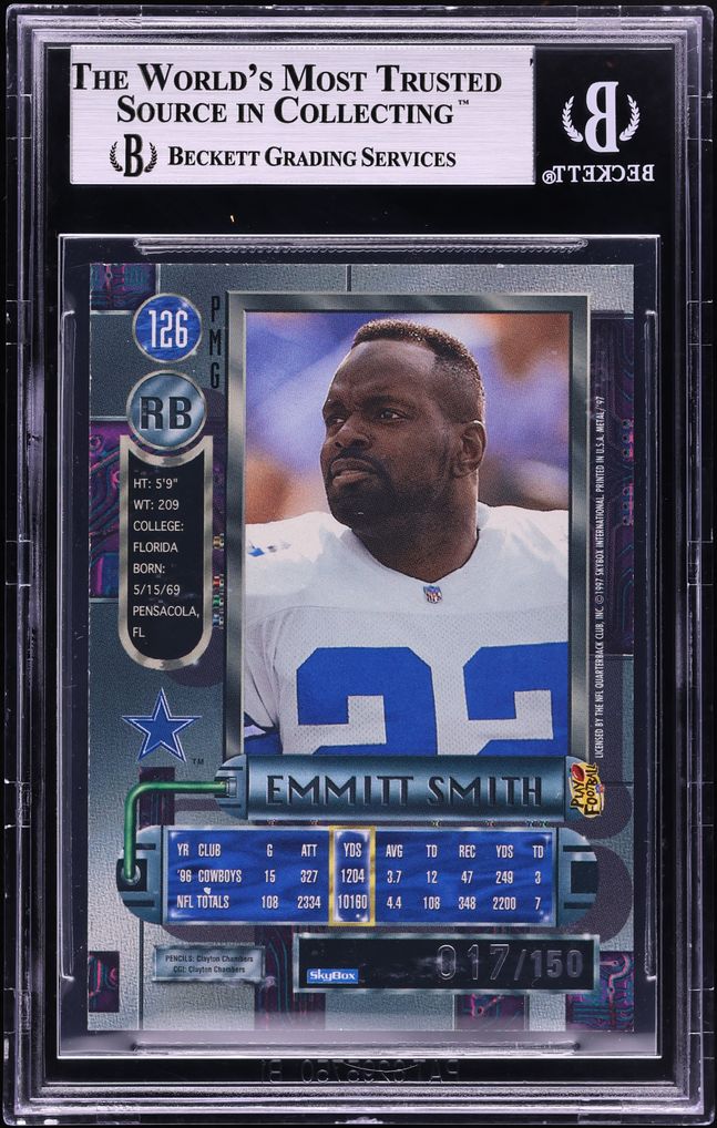 1997 Metal Universe Precious Gems PMG Red Emmitt Smith /150 #126 BGS 9 MINT