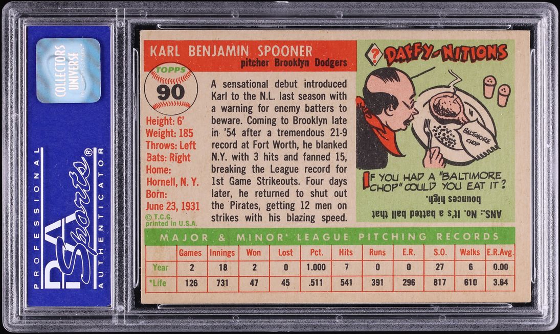 1955 Topps Karl Spooner ROOKIE #90 PSA 6 EXMT