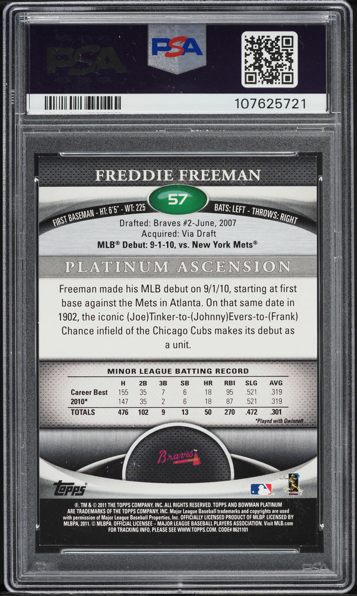 2011 Bowman Platinum Freddie Freeman ROOKIE #57 PSA 9 MINT