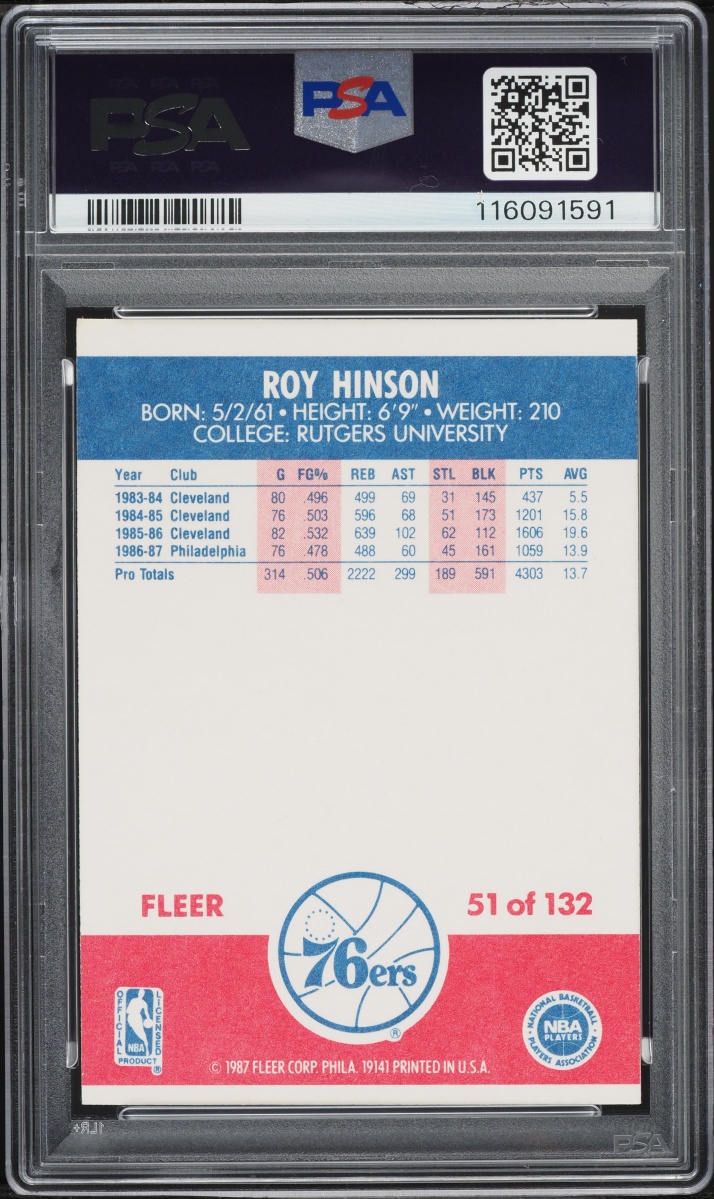 1987 Fleer Basketball Roy Hinson AUTO DNA 10 #51 PSA 7 NRMT