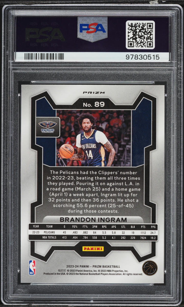 2023 Panini Prizm Red Sparkle Brandon Ingram #89 PSA 9 MINT on