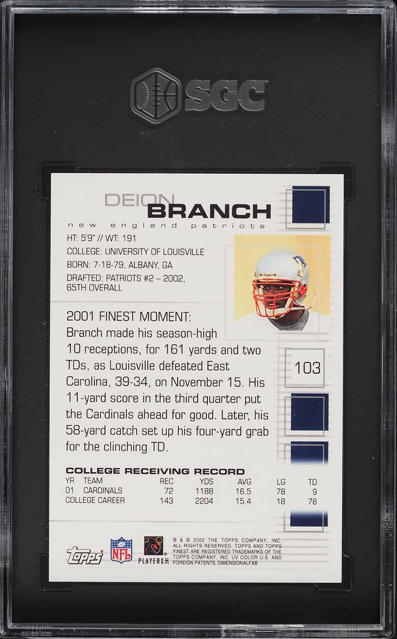 2002 Finest Football Deion Branch ROOKIE #103 SGC 9.5 MINT+