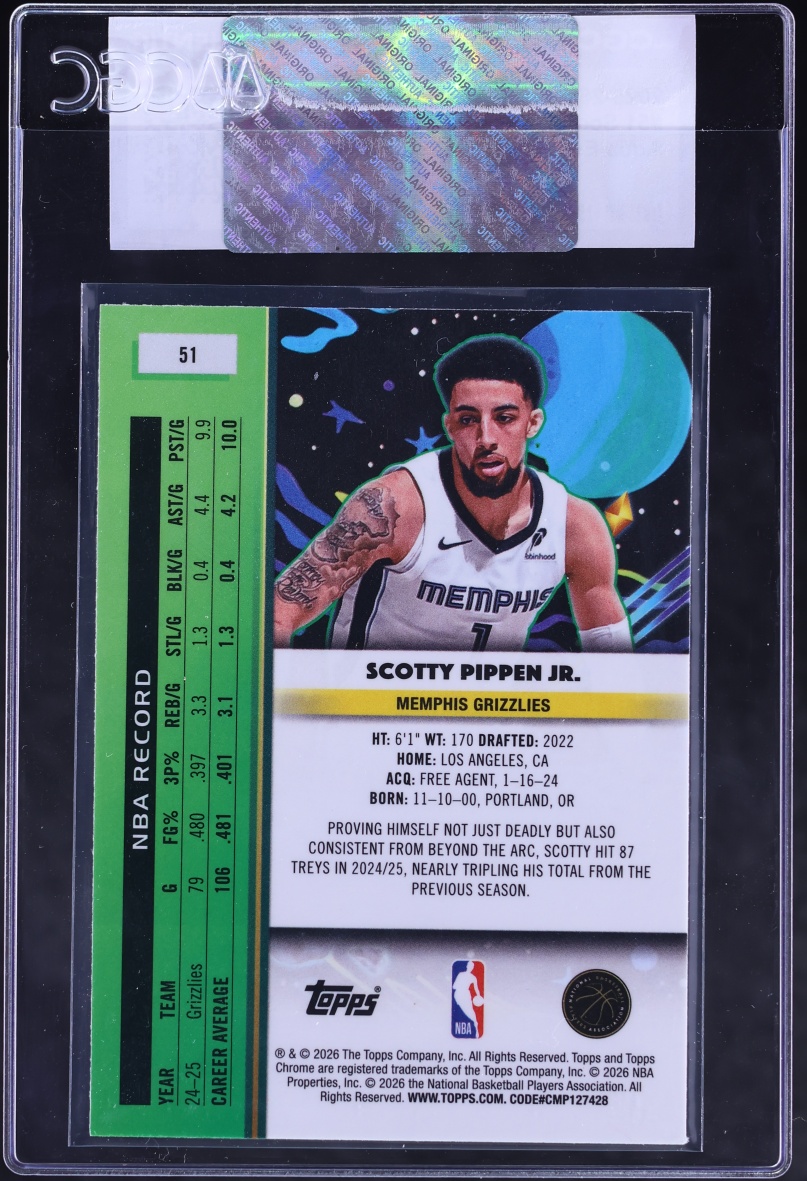 2025 Topps Chrome Cosmic Aqua Equinox Refractor Scotty Pippen Jr. /199 #51 CGC AUTH