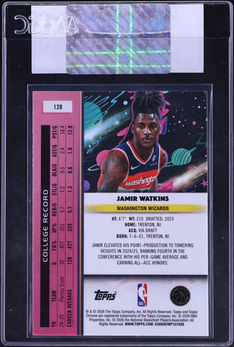 2025 Topps Chrome Cosmic Aqua Equinox Refractor Jamir Watkins ROOKIE /199 #128 CGC AUTH