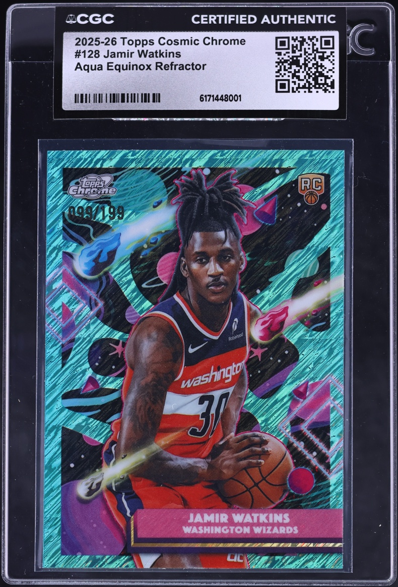 2025 Topps Chrome Cosmic Aqua Equinox Refractor Jamir Watkins ROOKIE /199 #128 CGC AUTH