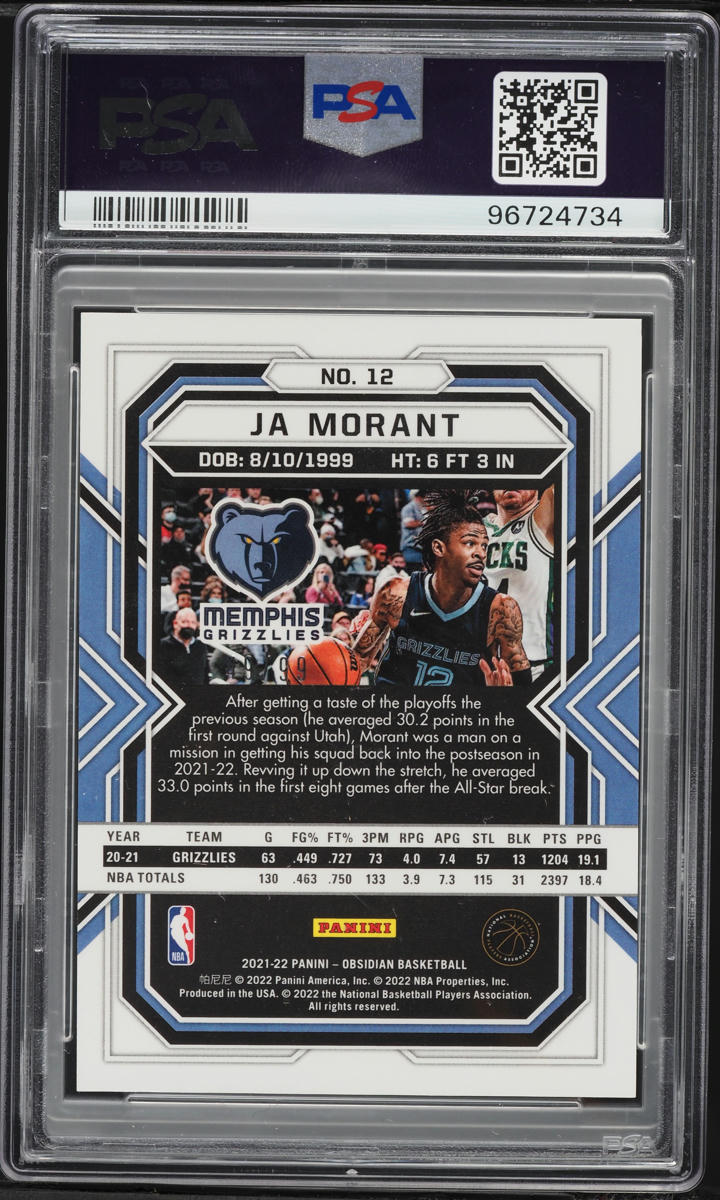 2021 Panini Obsidian Electric Etch Red Yellow Green Flood Ja Morant /99 #12 PSA 9 MINT
