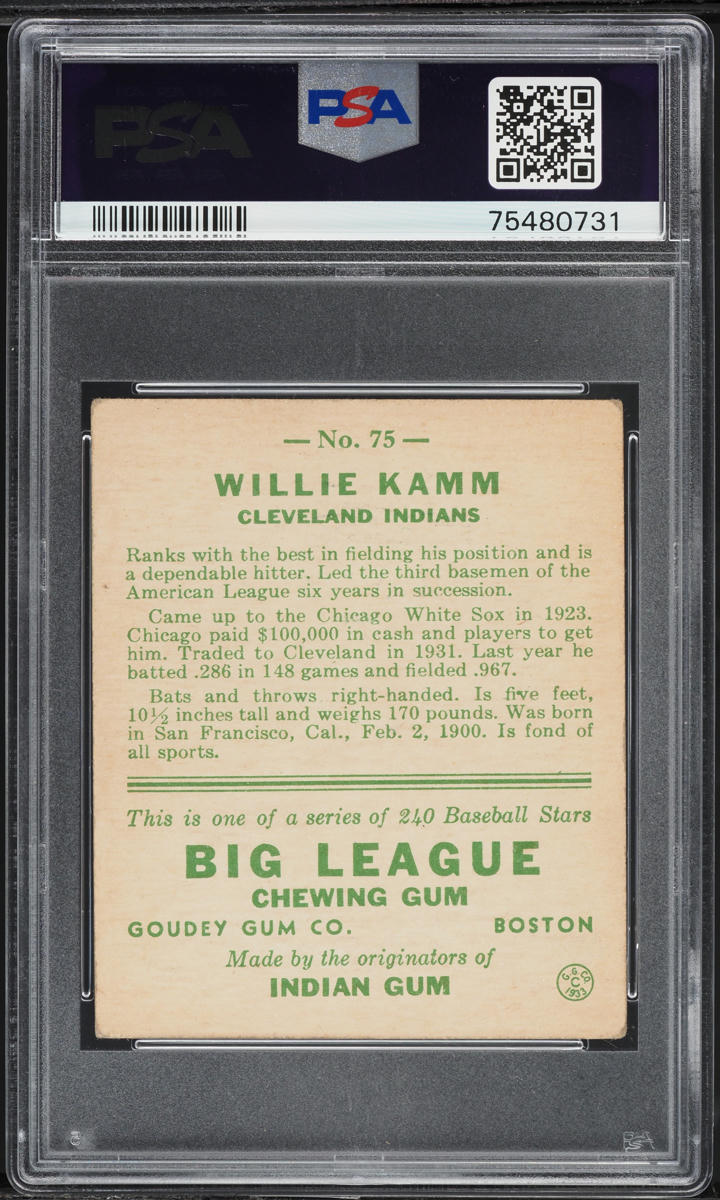 1933 Goudey Willie Kamm #75 PSA 4 VGEX