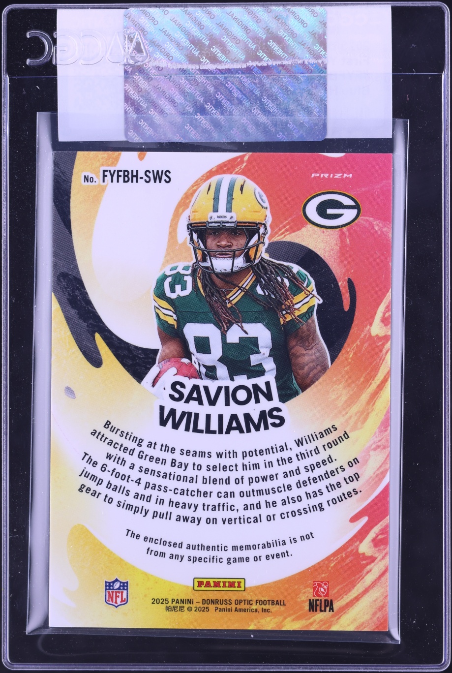 2025 Donruss Optic First Year Fresh Blue Hyper Prizm Savion Williams ROOKIE PATCH #SWS CGC AUTH