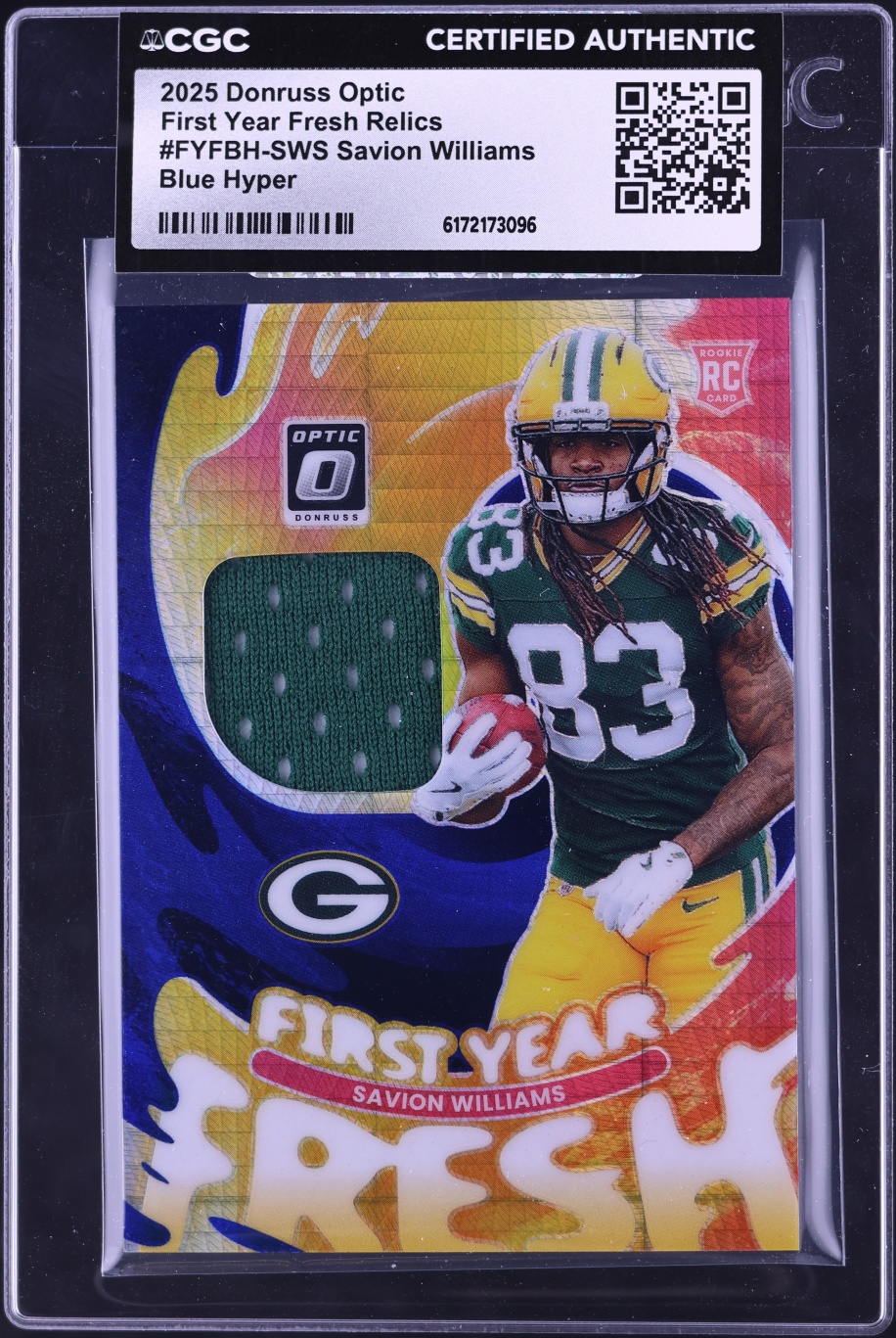 2025 Donruss Optic First Year Fresh Blue Hyper Prizm Savion Williams ROOKIE PATCH #SWS CGC AUTH
