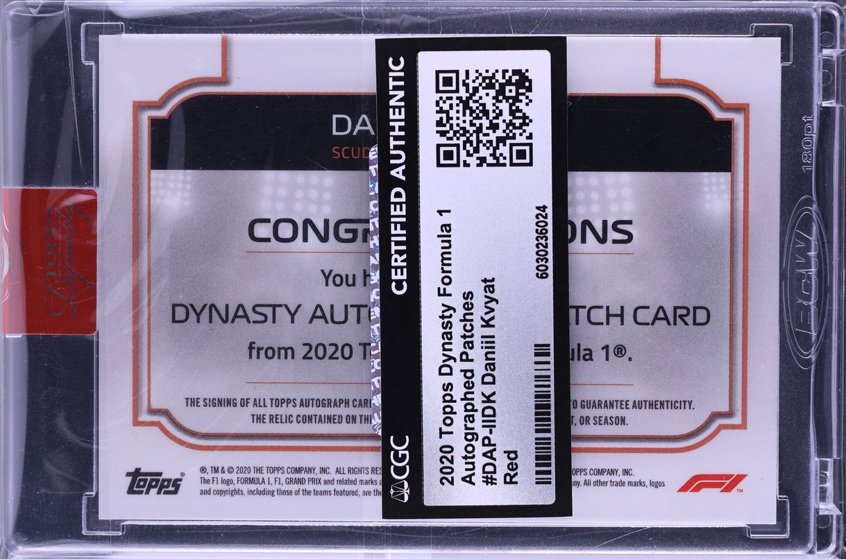 2020 Topps Dynasty Formula 1 F1 Red Daniil Kvyat PATCH AUTO /5 CGC AUTH