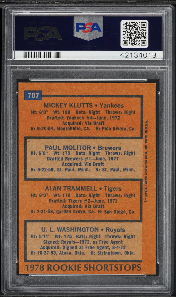 1978 Topps Paul Molitor ROOKIE #707 PSA 7 NRMT