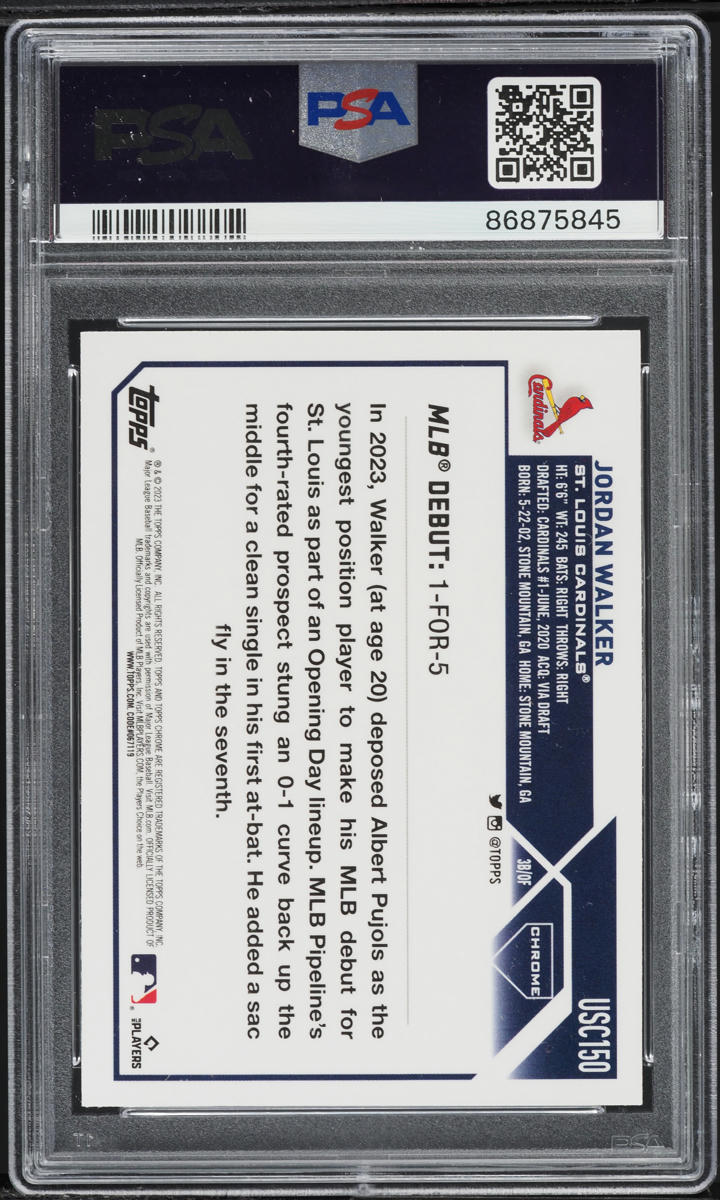2023 Topps Chrome Update Negative Refractor Jordan Walker ROOKIE #USC150 PSA 9