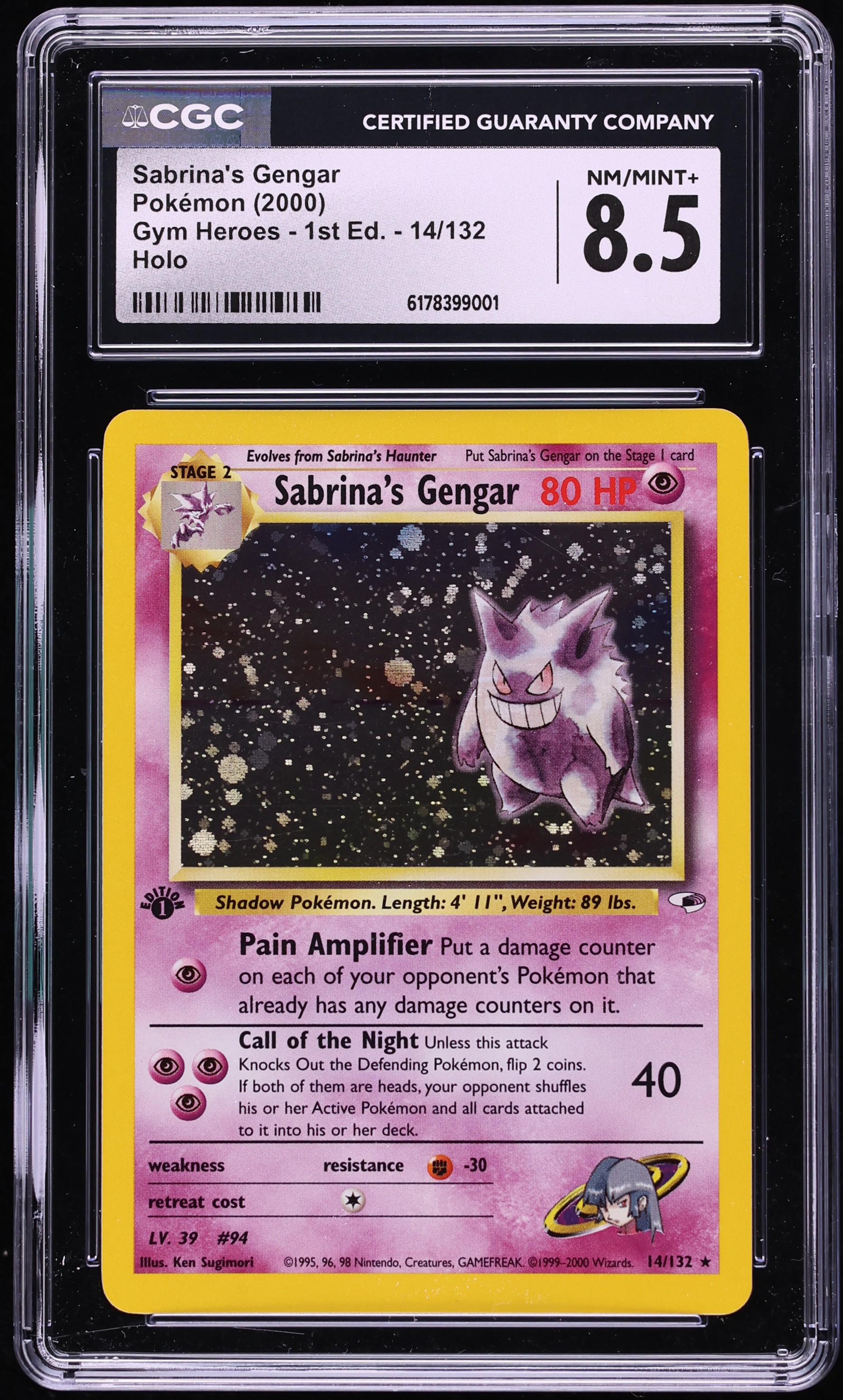 2000 Pokemon Gym Heroes 1st Edition Holo Sabrina's Gengar #14 CGC 8.5 NM-MT+