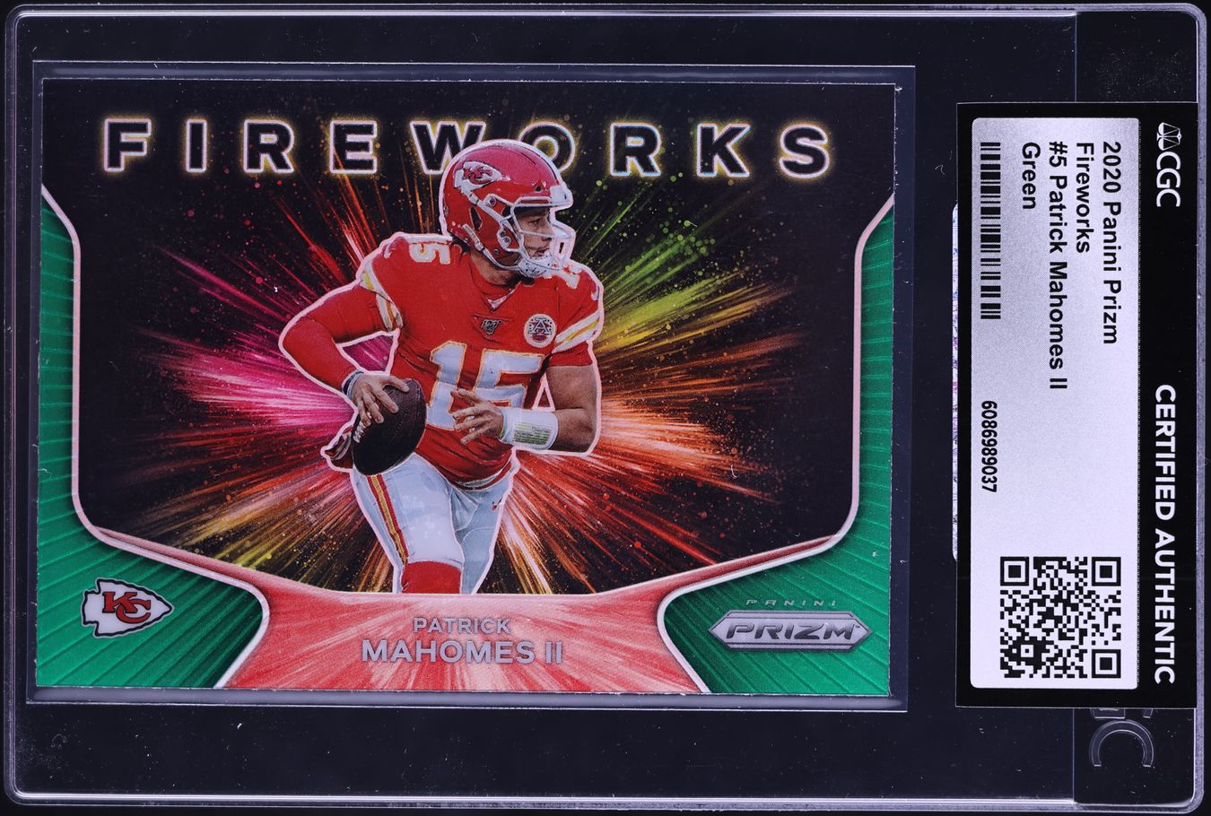 2020 Panini Prizm Fireworks Green Patrick Mahomes II #5 CGC AUTH