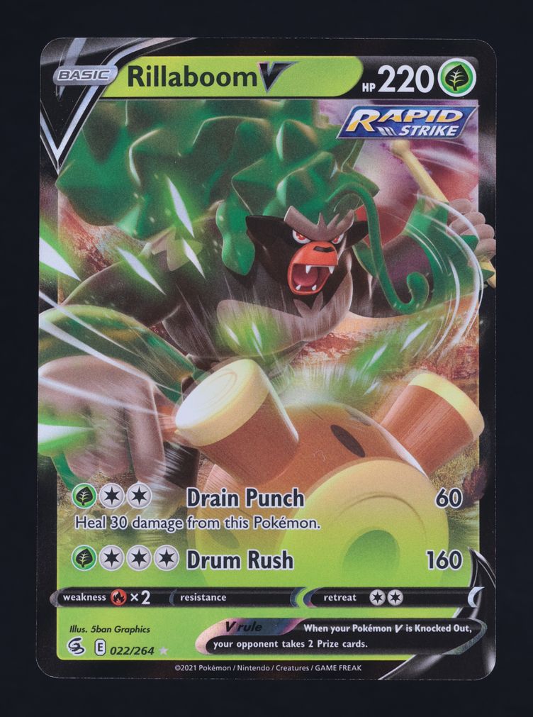 2021 Pokemon Sword & Shield Fusion Strike Full Art Rillaboom V #22 MBA AUTH