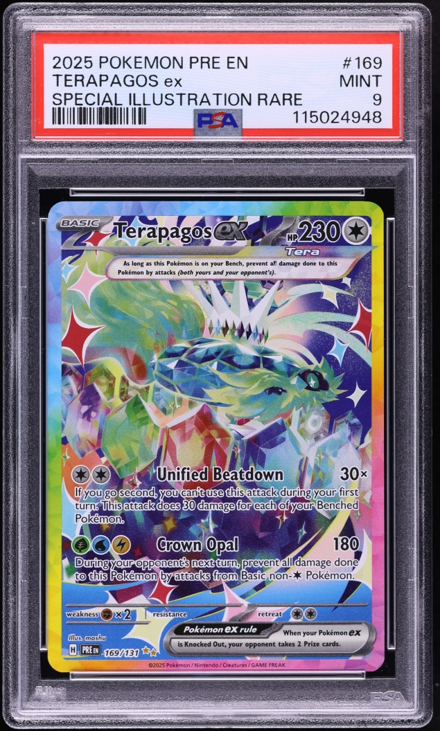 2025 Pokemon Scarlet & Violet Prismatic Evolutions SIR Terapagos EX #169 PSA 9 MINT