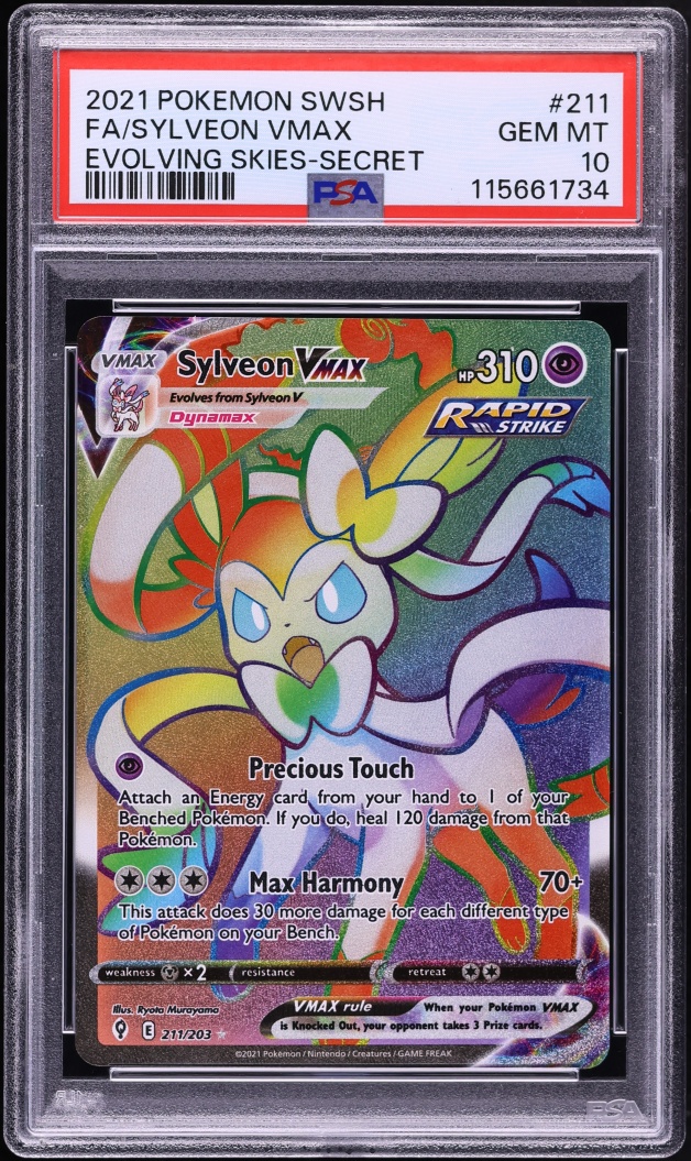2021 Pokemon Sword & Shield Evolving Skies Rainbow Rare Sylveon VMAX #211 PSA 10 GEM MINT