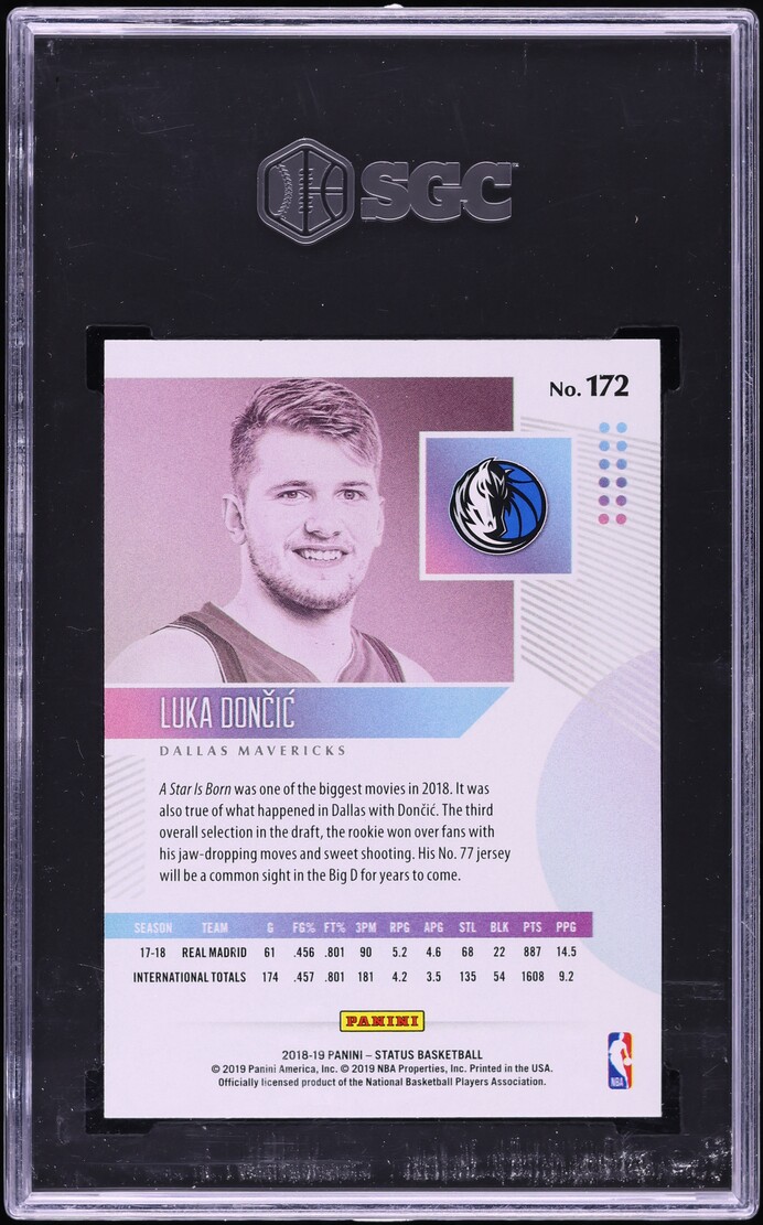 2018 Panini Status Luka Doncic ROOKIE #172 SGC 9.5 MINT+