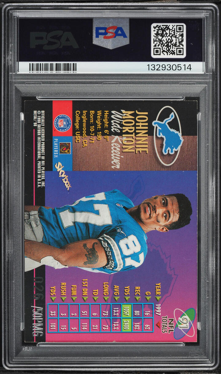 1998 Metal Universe Precious Metal Gems PMG Johnnie Morton /50 #91 PSA 7 NRMT