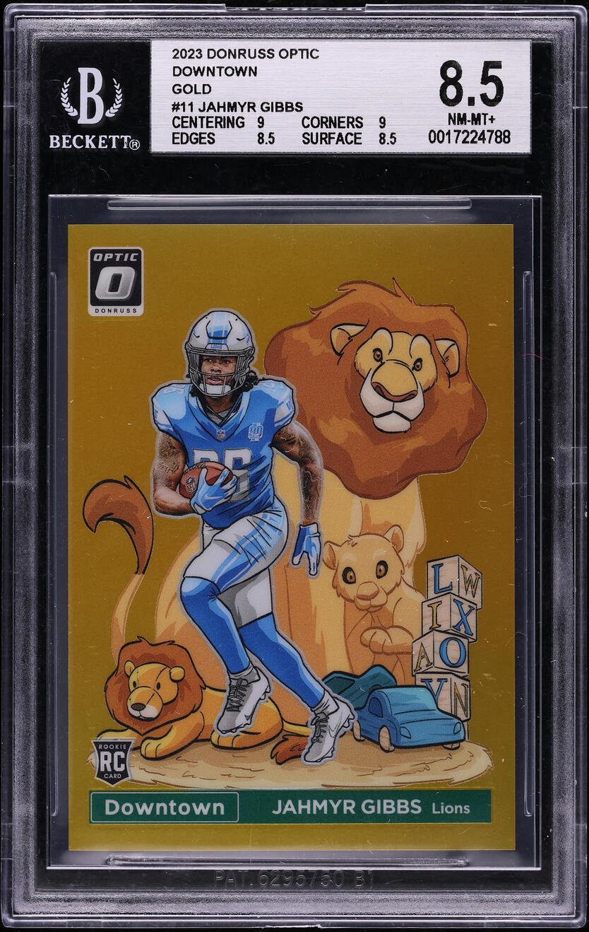 2023 Donruss Optic Downtown Gold Jahmyr Gibbs ROOKIE /10 #11 BGS 8.5 NM-MT+