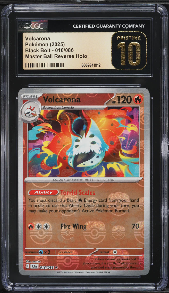 2025 Pokemon Scarlet & Violet Black Bolt Master Ball Reverse Holo Volcarona #16 CGC 10 PRISTINE