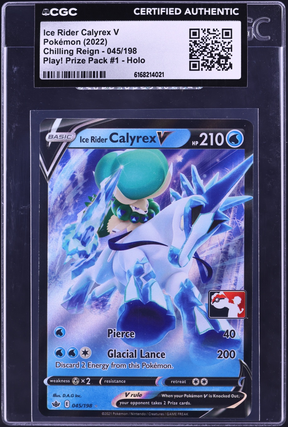 2022 Pokemon SWSH Chilling Reign Play! Prize Pack 1 Holo Ice Rider Calyrex V #45 CGC AUTH