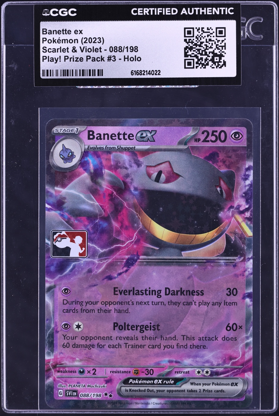 2023 Pokemon Scarlet & Violet Play! Prize Pack 3 Holo Banette EX #088 CGC AUTH
