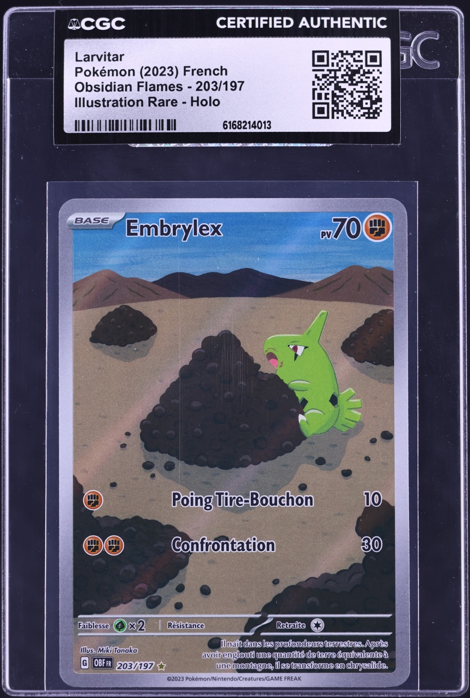2023 Pokemon French Scarlet & Violet Obsidian Flames IR Larvitar #203 CGC AUTH