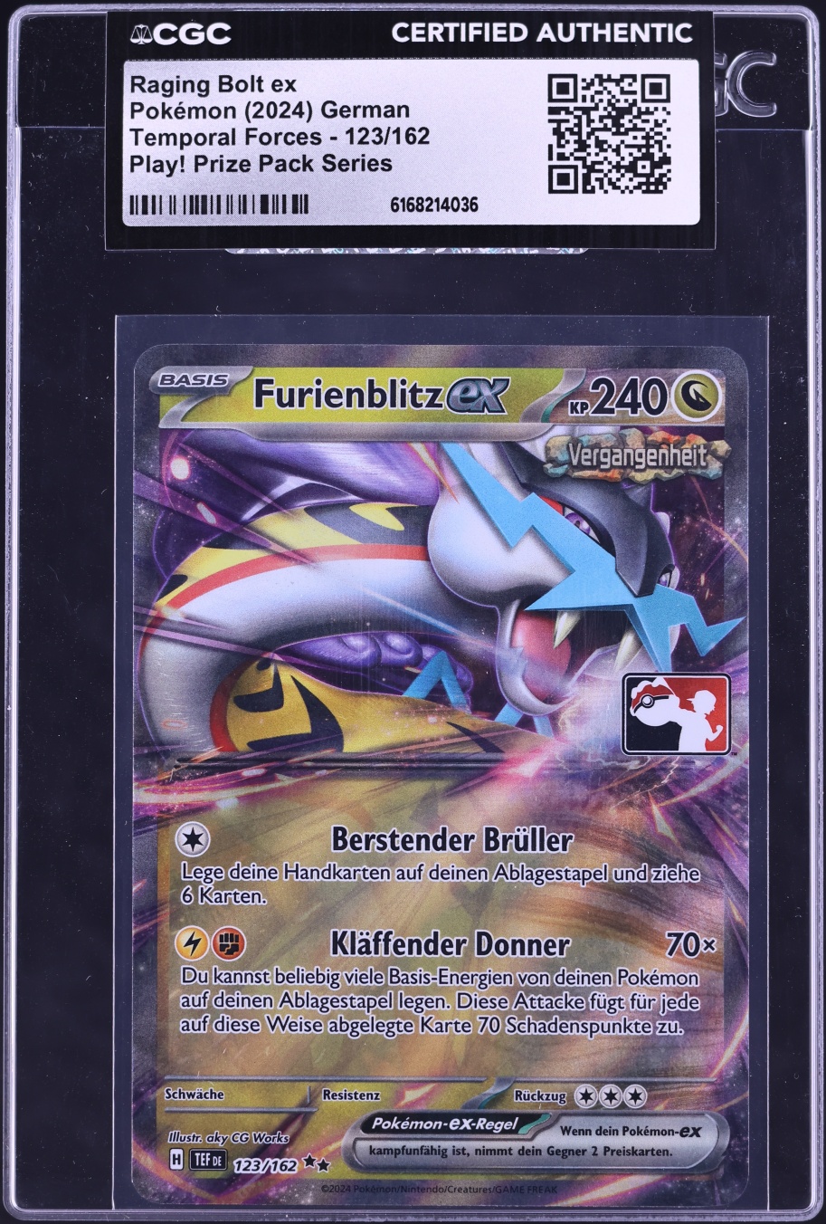 2024 Pokemon German SV Temporal Forces Play! Prize Pack Series Raging Bolt EX #123 CGC AUTH