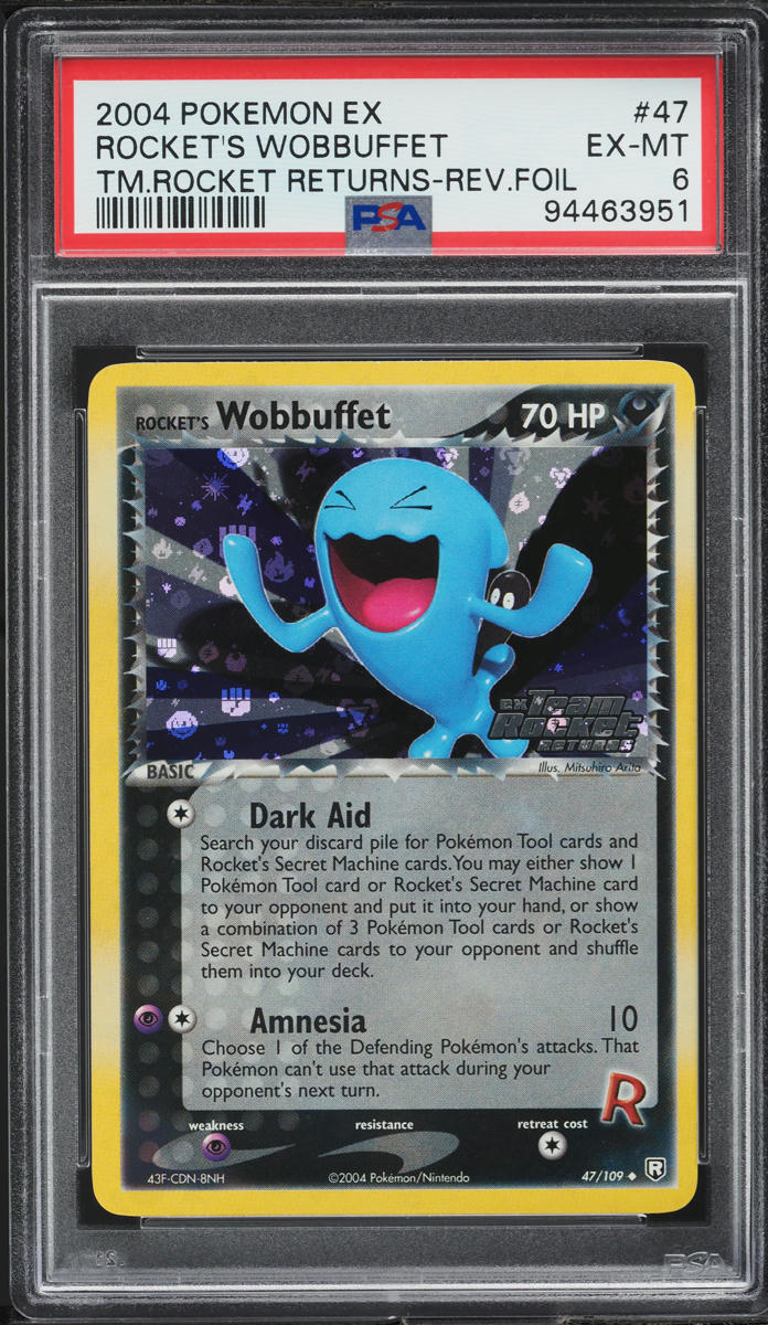 2004 Pokemon EX Team Rocket Returns Reverse Holo Rocket's Wobbuffet #47 PSA 6 EXMT