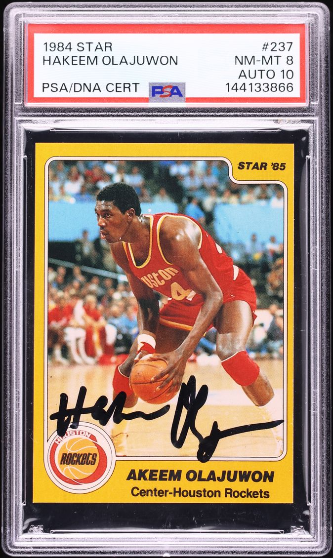 1984 Star Basketball Hakeem Olajuwon ROOKIE AUTO DNA 10 #237 PSA 8 NM-MT