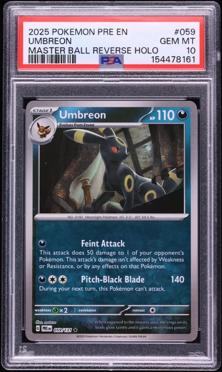 2025 Pokemon Scarlet & Violet Prismatic Evolutions Master Ball Reverse Holo Umbreon #59 PSA 10