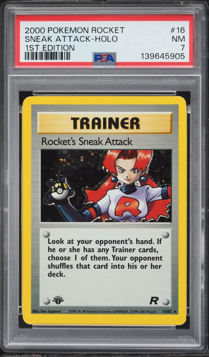 2000 Pokemon Team Rocket 1st Edition Holo Rocket's Sneak Attack #16 PSA 7 NRMT