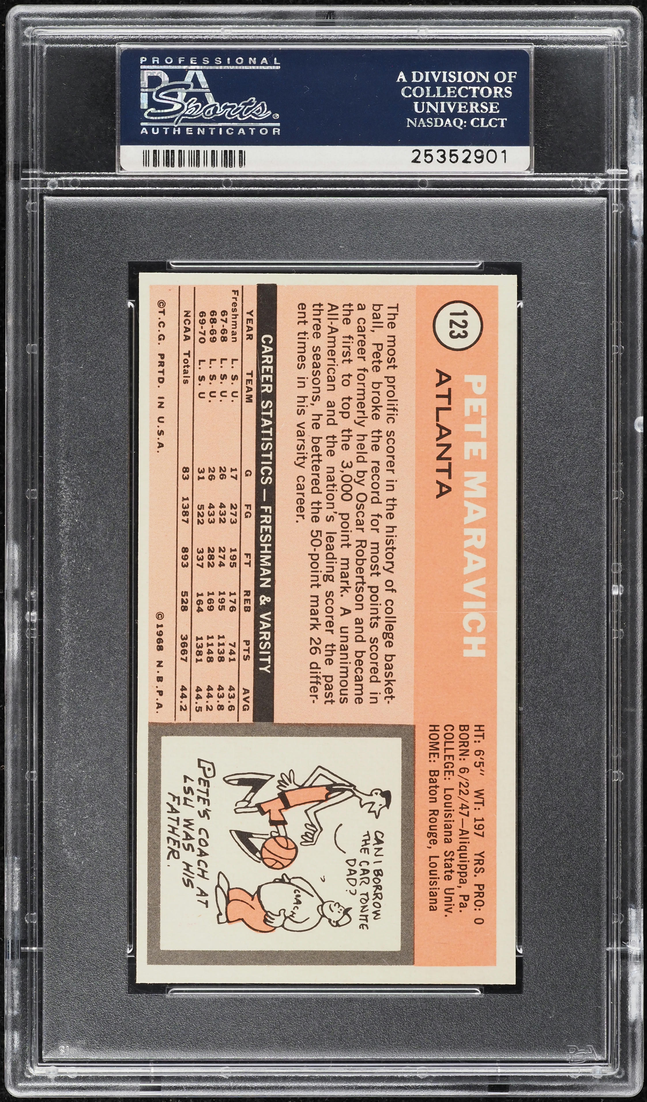 1970 Topps Basketball Pete Maravich ROOKIE #123 PSA 10 GEM MINT