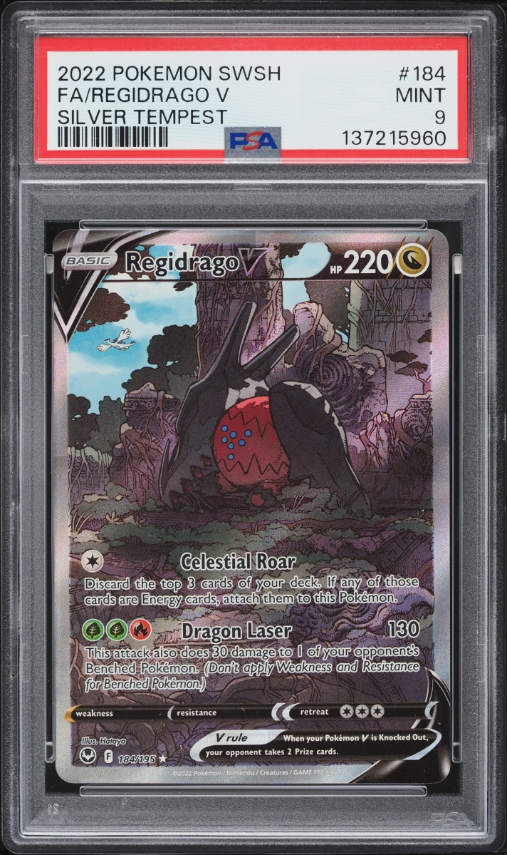 2022 Pokemon Sword & Shield Silver Tempest Full Art Regidrago V #184 PSA 9 MINT