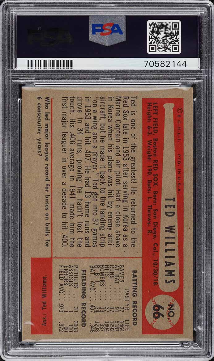 1954 Bowman Ted Williams #66 PSA 7 NRMT