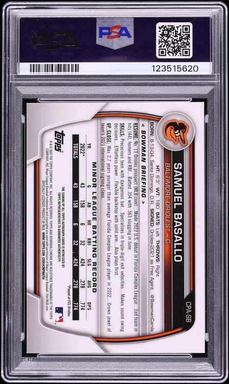 2023 Bowman Chrome Samuel Basallo PROSPECT AUTO #CPA-SB PSA 8 NM-MT
