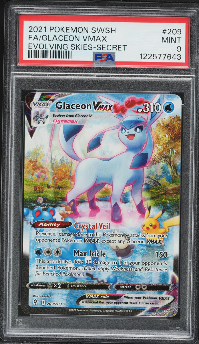 2021 Pokemon Sword & Shield Evolving Skies Alt Art Glaceon VMAX #209 PSA 9 MINT