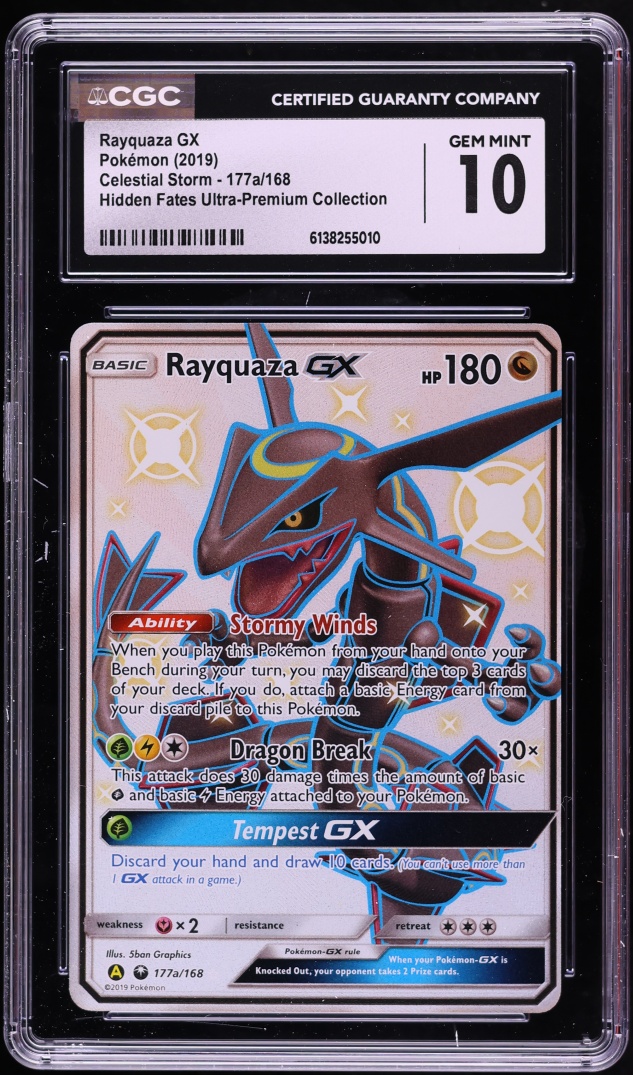 2018 Pokemon Sun & Moon Hidden Fates Premium Full Art Shiny Rayquaza GX #177a CGC 10 GEM MINT