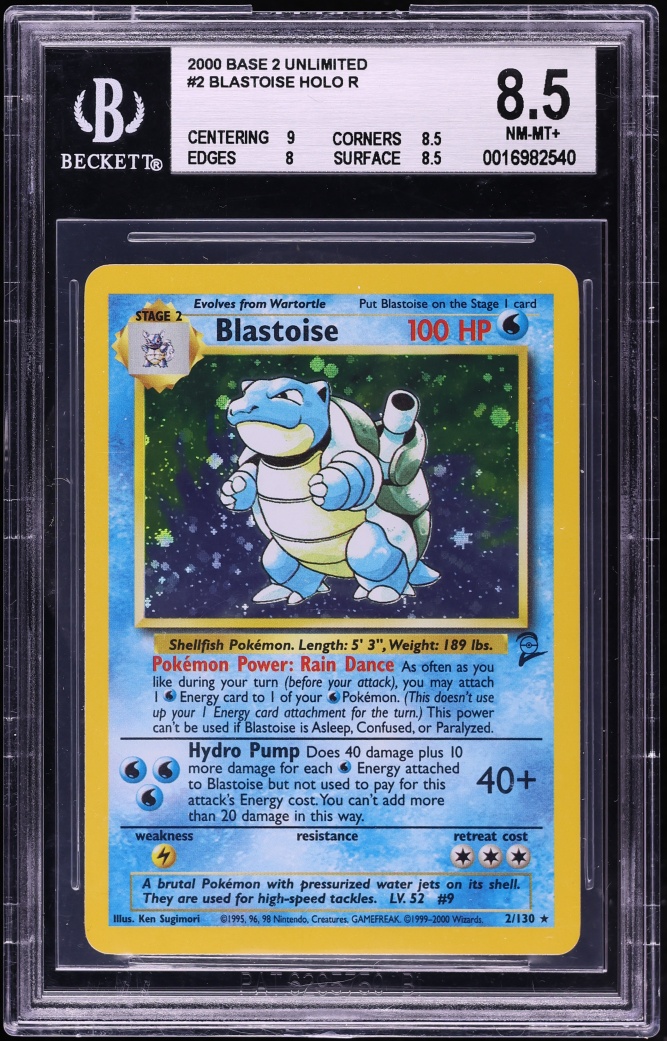 2000 Pokemon Base Set 2 Holo Blastoise #2 BGS 8.5 NM-MT+