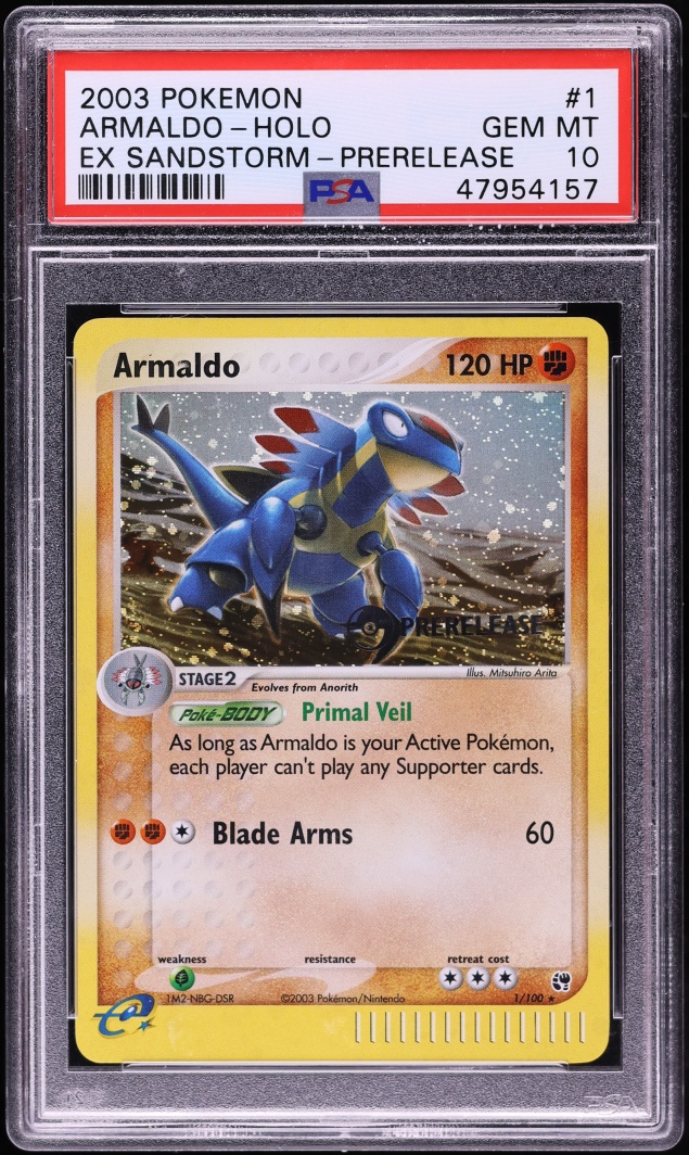 2003 Pokemon EX Sandstorm Prerelease Holo Armaldo #1 PSA 10 GEM MINT